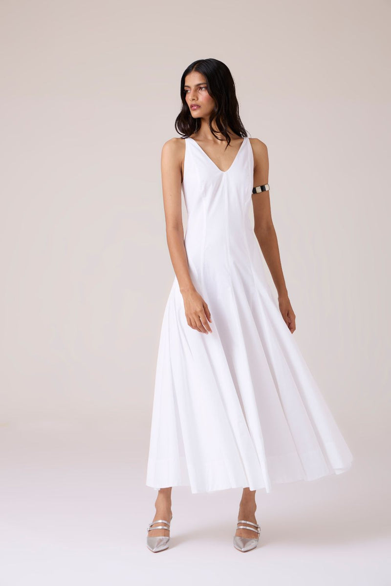 Aurora White Panelled Dress cotton by The Summer House in white color for women in Singapore