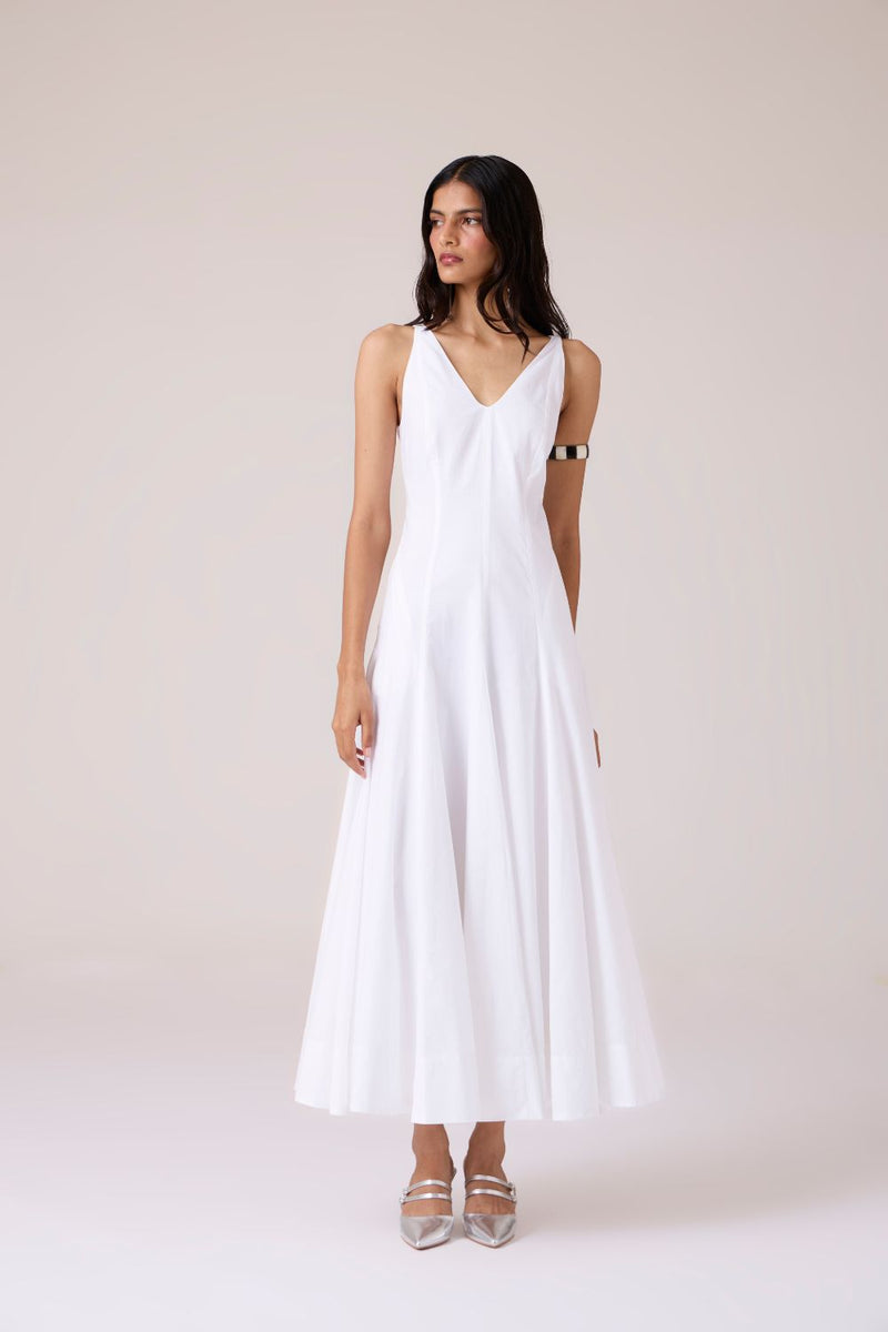 Aurora White Panelled Dress cotton by The Summer House in white color for women in Singapore