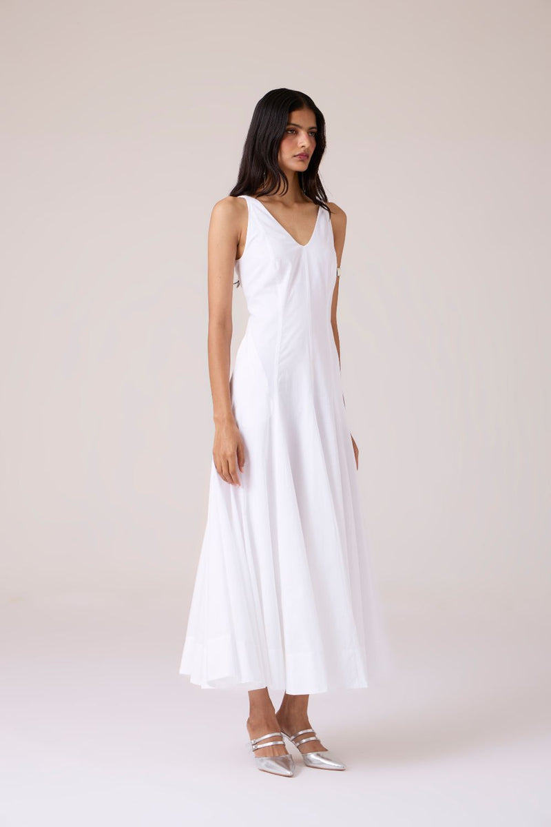 Aurora White Panelled Dress cotton by The Summer House in white color for women in Singapore
