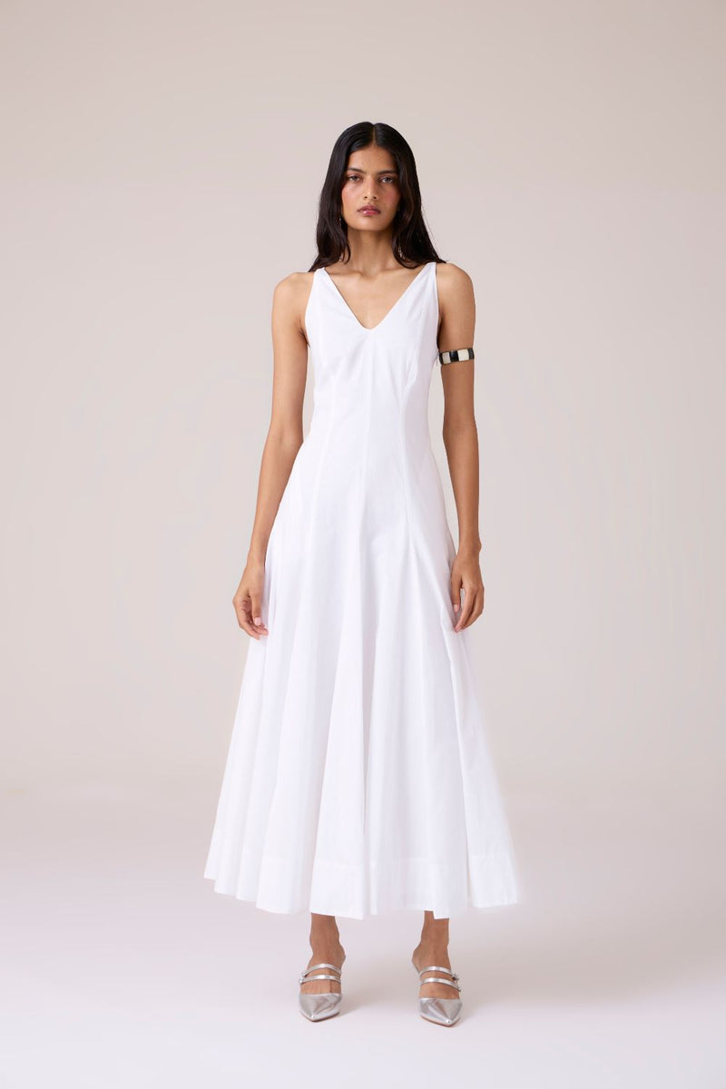 Aurora White Panelled Dress cotton by The Summer House in white color for women in Singapore