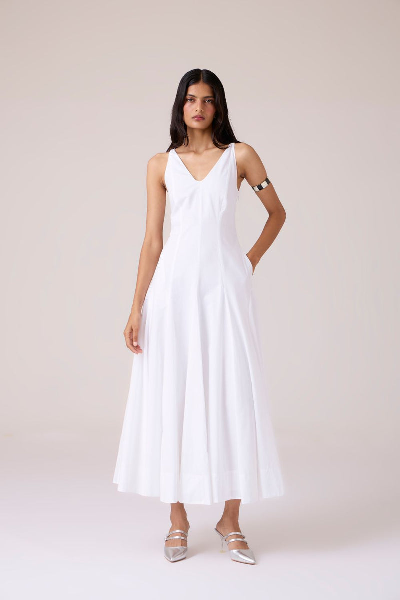 Aurora White Panelled Dress cotton by The Summer House in white color for women in Singapore