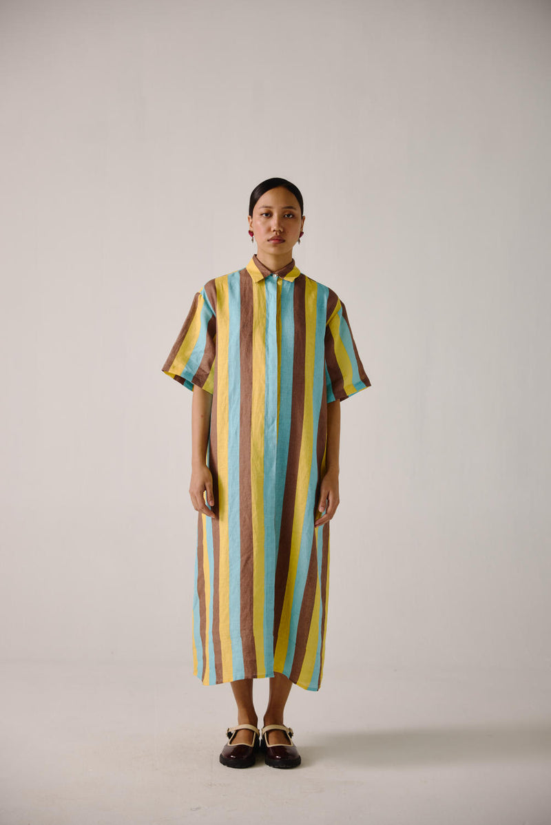 Ava Dress-Striper Print linen by CORD for women in Singapore