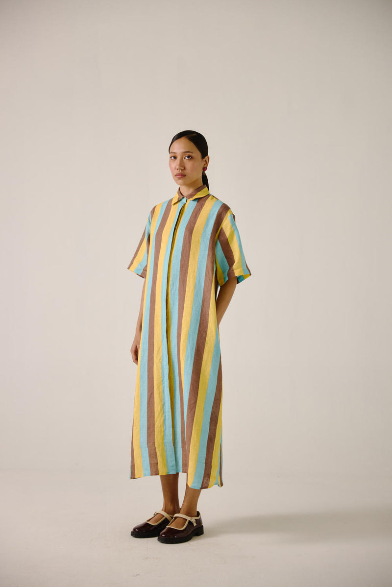 Ava Dress-Striper Print linen by CORD for women in Singapore