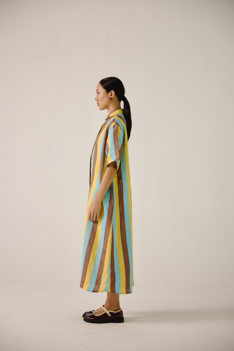 Ava Dress-Striper Print linen by CORD for women in Singapore
