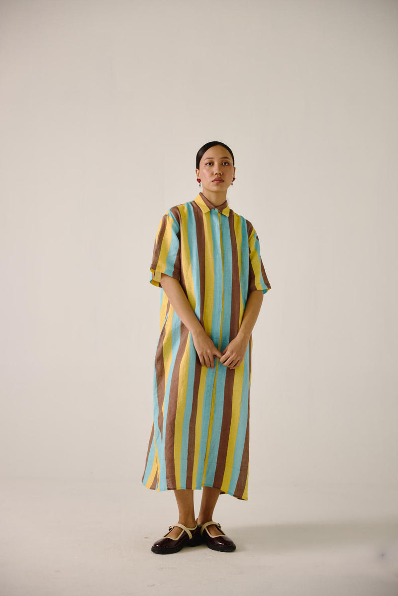 Ava Dress-Striper Print linen by CORD for women in Singapore