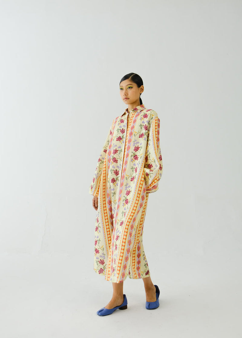 Ava Dress (full sleeve)-Folk Bloom linen by CORD for women in Singapore