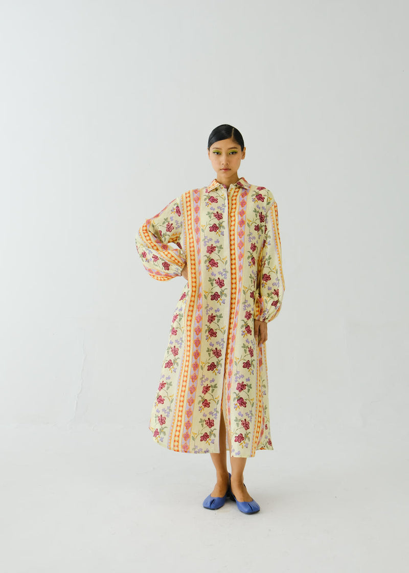 Ava Dress (full sleeve)-Folk Bloom linen by CORD for women in Singapore
