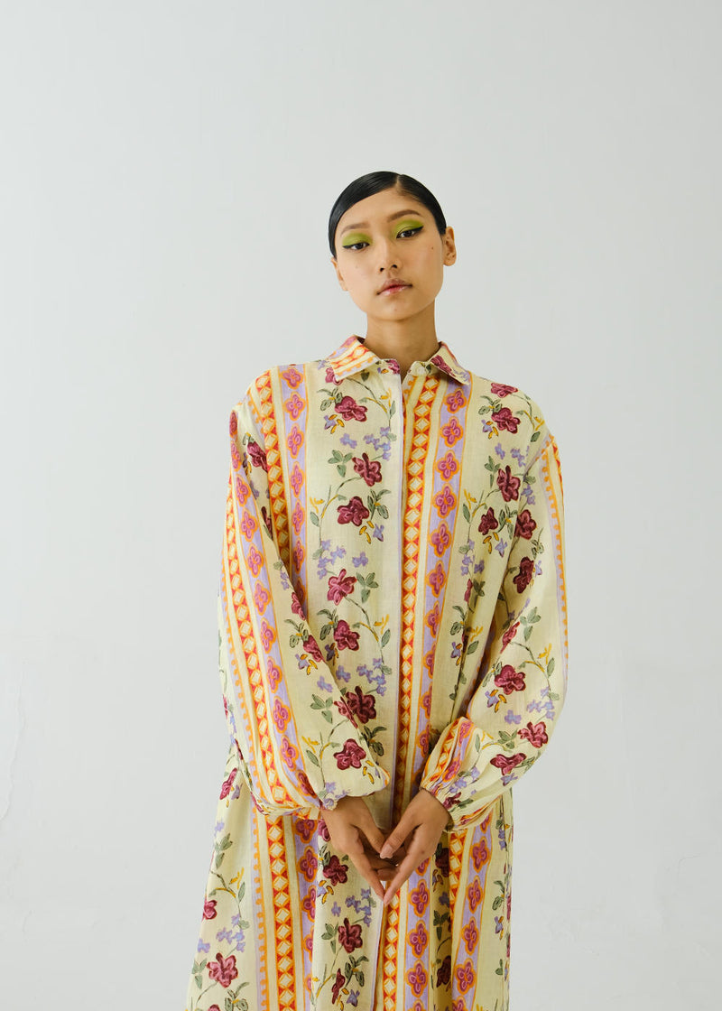 Ava Dress (full sleeve)-Folk Bloom linen by CORD for women in Singapore