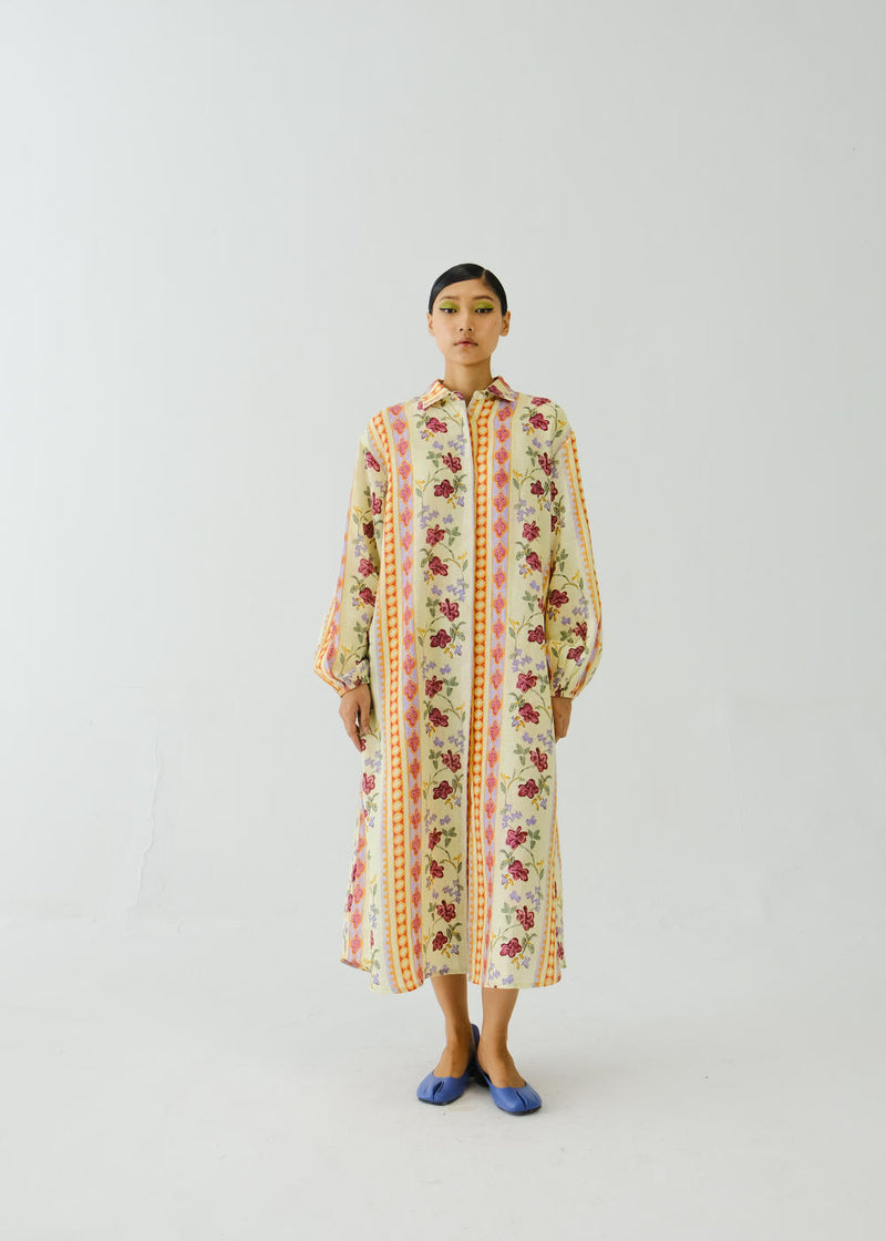 Ava Dress (full sleeve)-Folk Bloom linen by CORD for women in Singapore