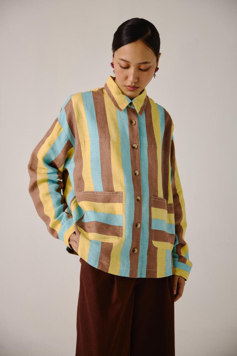 Ava Jacket -Striper Print linen by CORD for women in Singapore