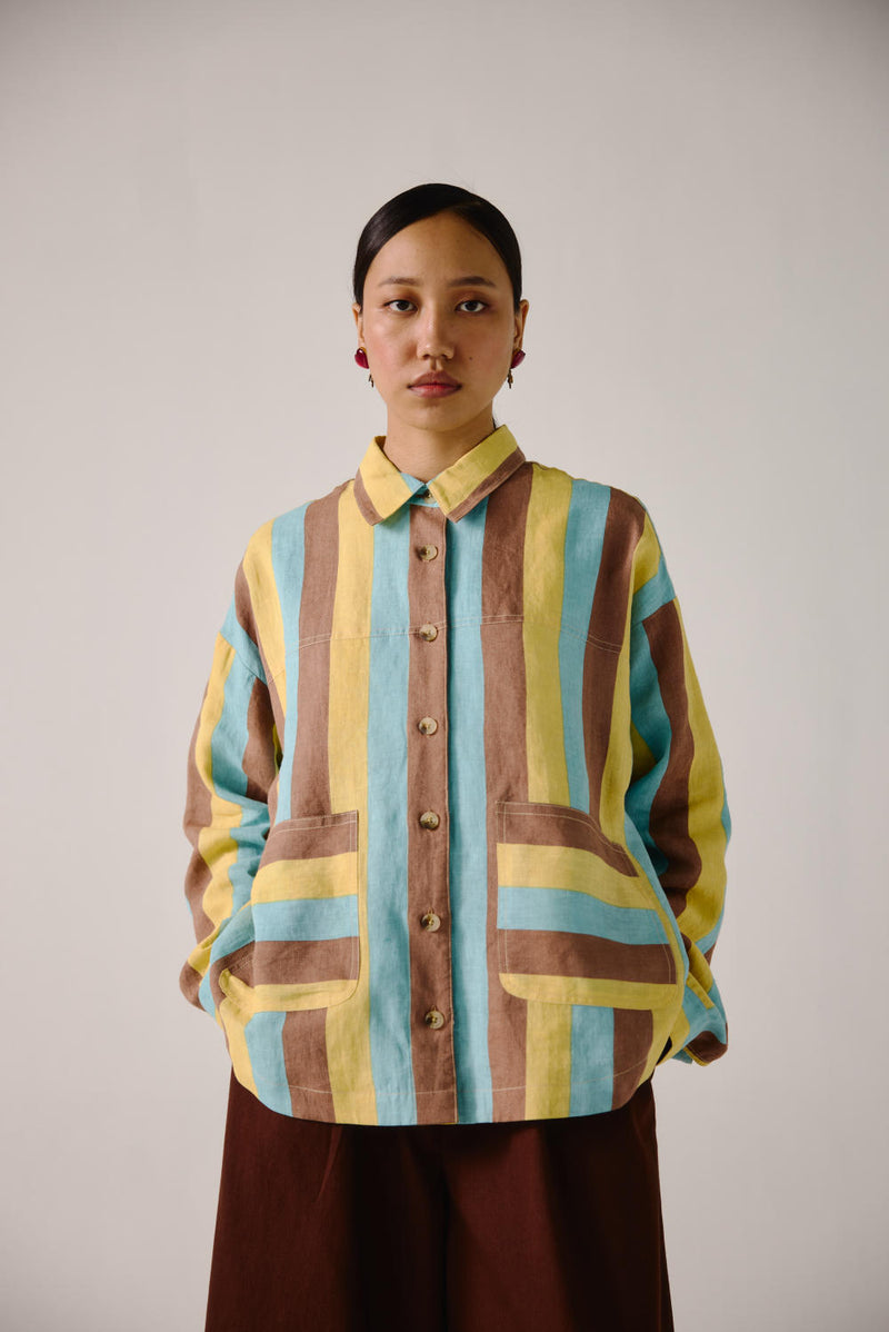 Ava Jacket -Striper Print linen by CORD for women in Singapore