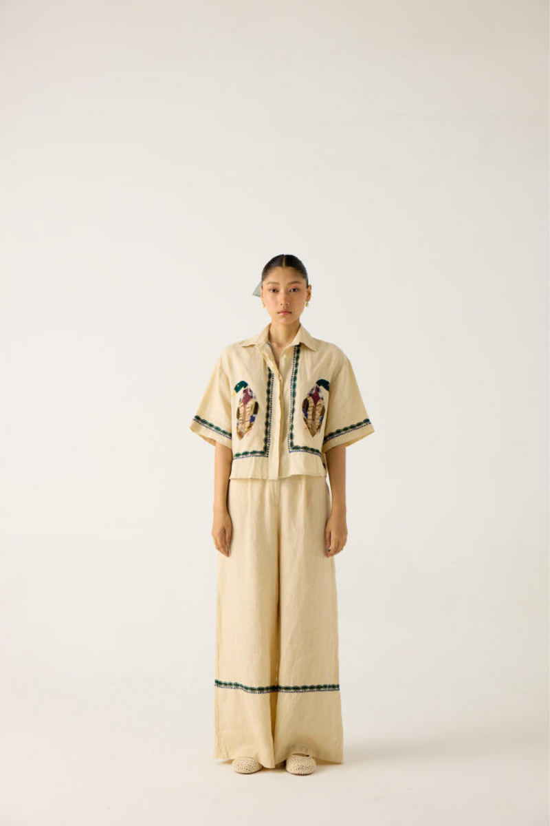 AVA SET-IVORY DUCK APPLIQUE (AVA SHIRT+APPLIQUE PANTS ) cotton by CORD in multi for women in Singapore