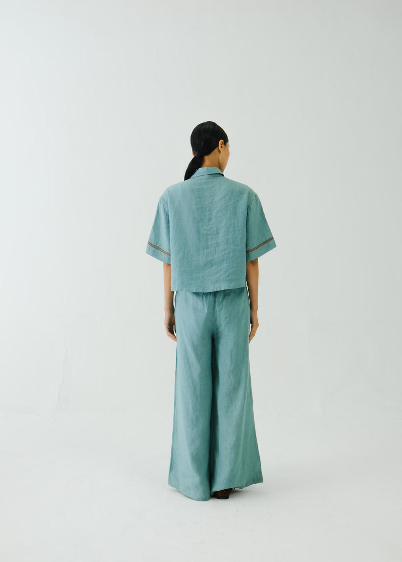 Ava Set -Pale Blue Cross Stitch Emb linen by CORD for women in Singapore