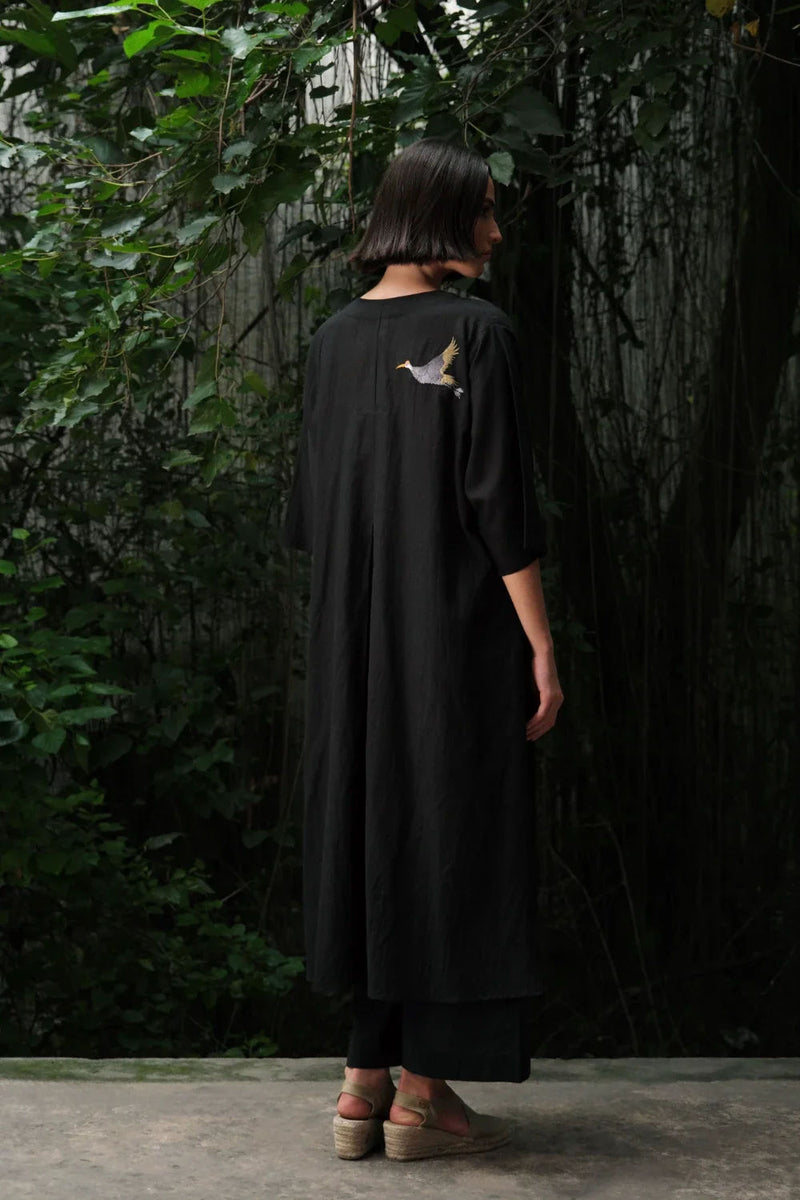Avis' black kaftan dress muslin kurta/kurta set by Malika Mathur in black for women in Singapore