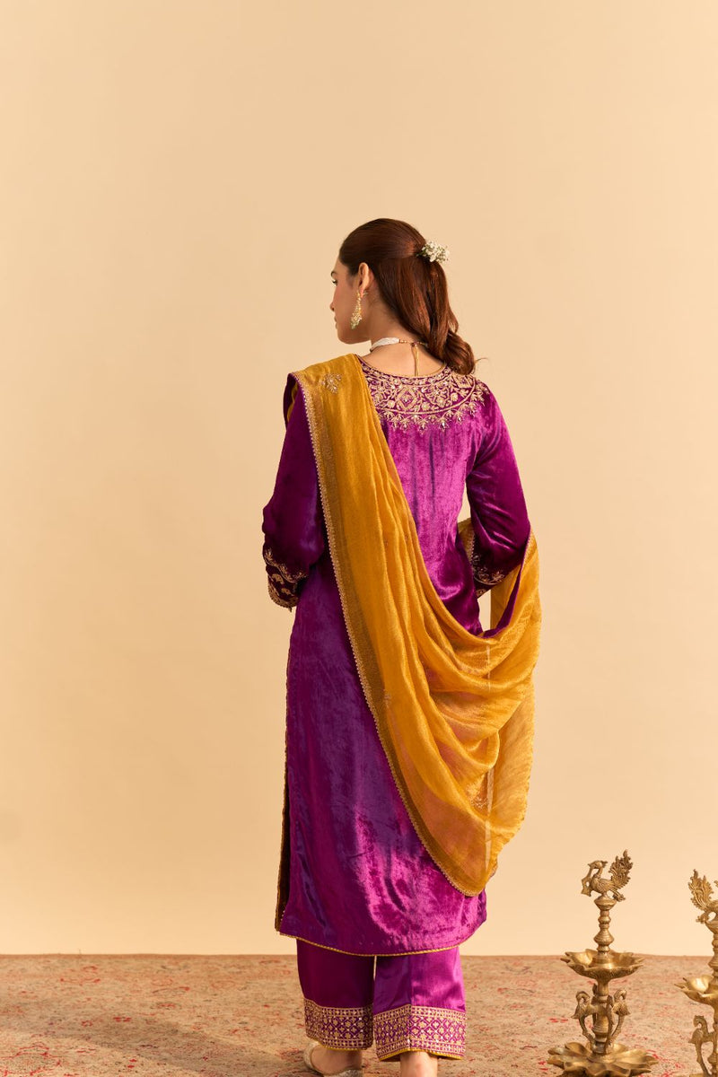 Aynaz - Deep Purple Kurta with Salwar and Dupatta by SHEETAL BATRA for women in Singapore