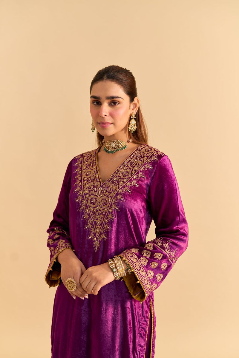 Aynaz - Deep Purple Kurta with Salwar and Dupatta by SHEETAL BATRA for women in Singapore