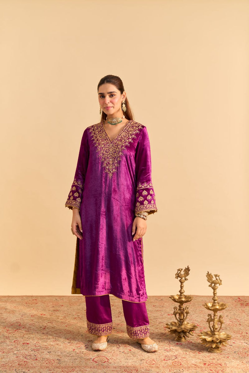 Aynaz - Deep Purple Kurta with Salwar and Dupatta by SHEETAL BATRA for women in Singapore