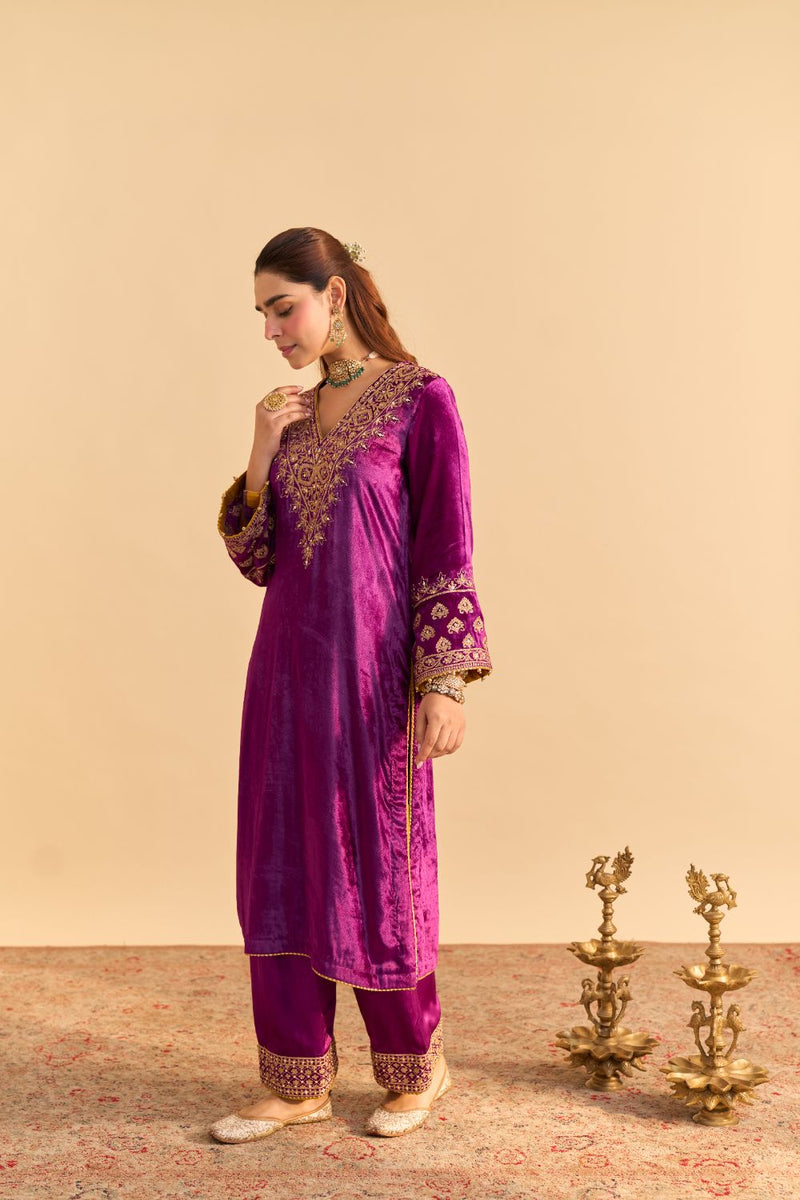 Aynaz - Deep Purple Kurta with Salwar and Dupatta by SHEETAL BATRA for women in Singapore