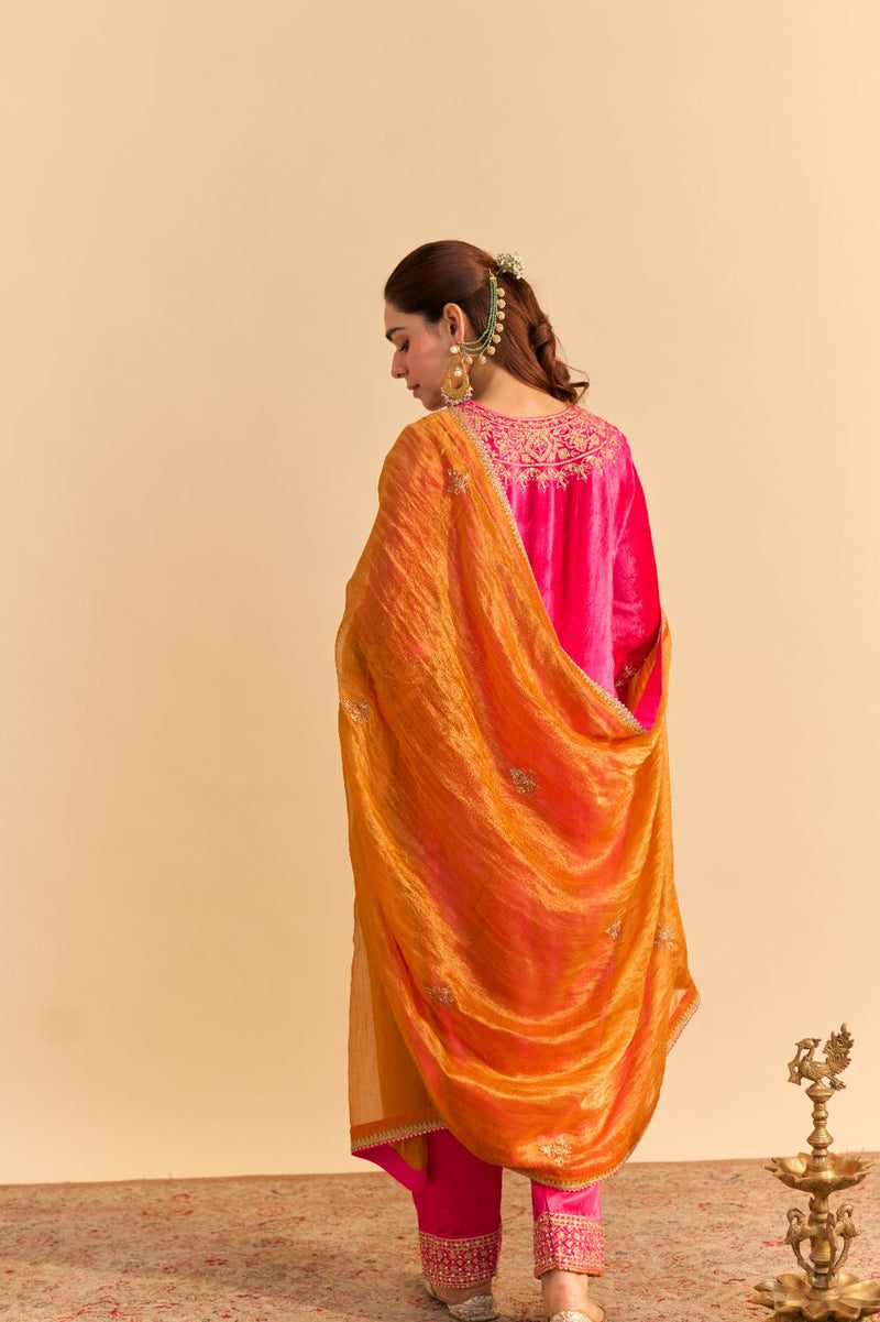 Aynaz - Hotpink Kurta with Salwar and Dupatta by SHEETAL BATRA for women in Singapore