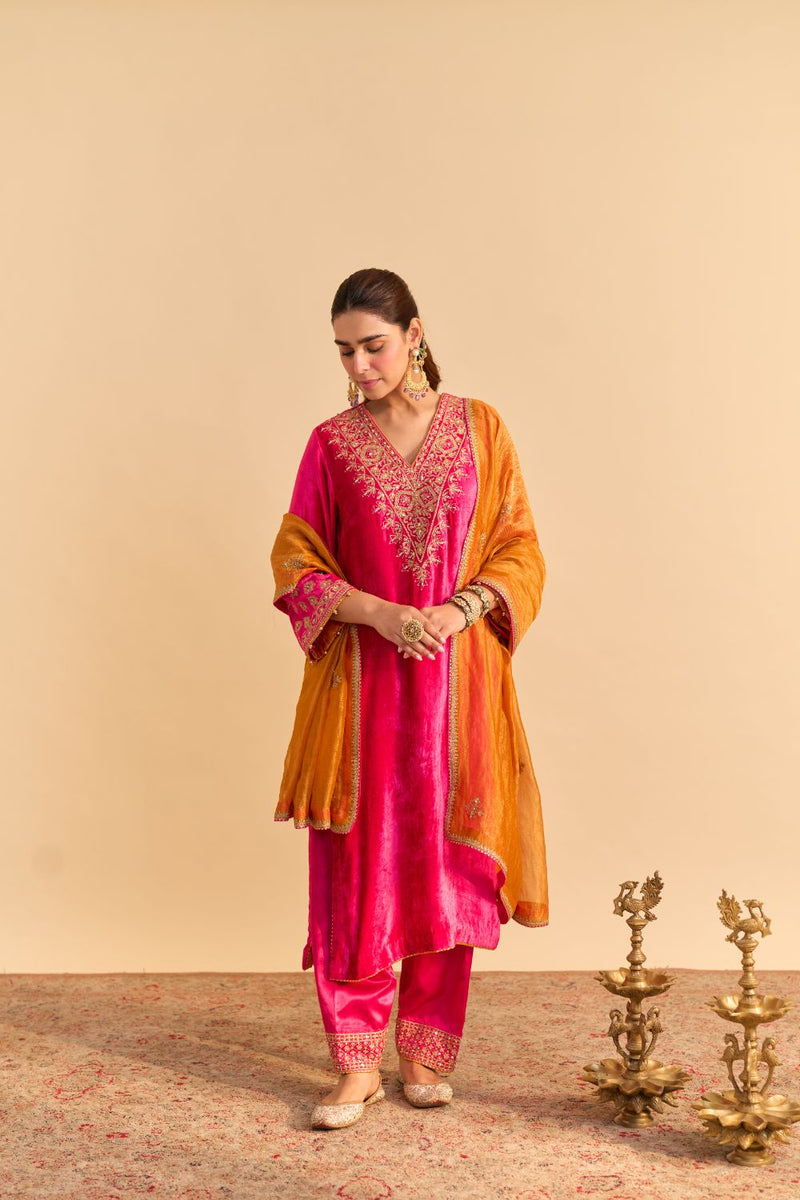 Aynaz - Hotpink Kurta with Salwar and Dupatta by SHEETAL BATRA for women in Singapore
