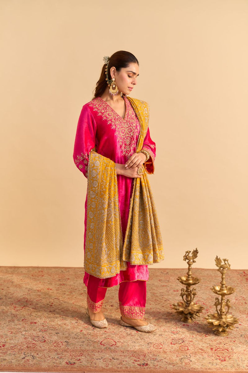 Aynaz - Hotpink Kurta with Salwar and Dupatta by SHEETAL BATRA for women in Singapore