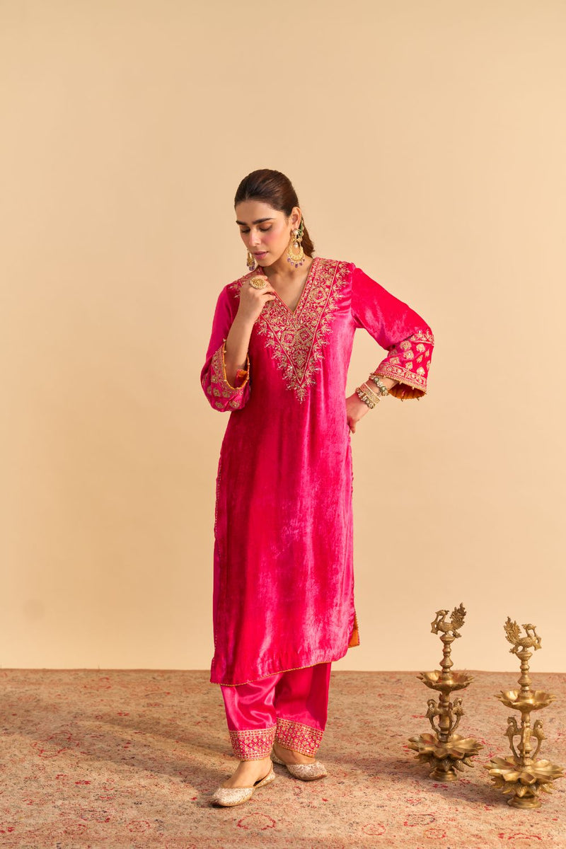 Aynaz - Hotpink Kurta with Salwar and Dupatta by SHEETAL BATRA for women in Singapore