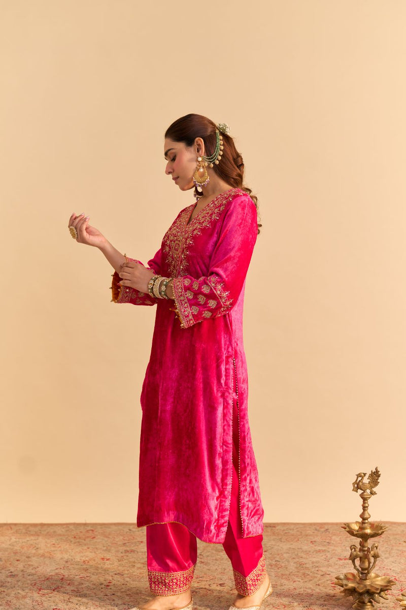 Aynaz - Hotpink Kurta with Salwar and Dupatta by SHEETAL BATRA for women in Singapore