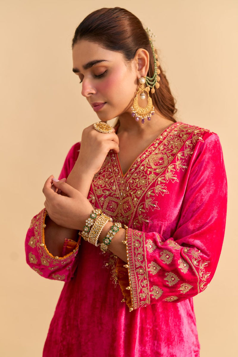Aynaz - Hotpink Kurta with Salwar and Dupatta by SHEETAL BATRA for women in Singapore