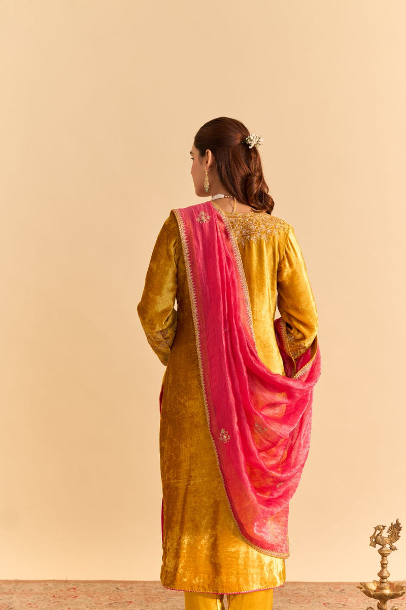 Aynaz - Mustard Kurta with Salwar and Dupatta by SHEETAL BATRA for women in Singapore