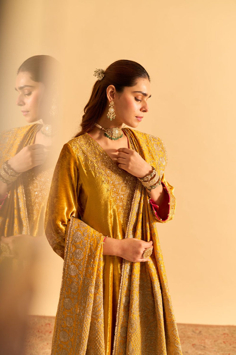 Aynaz - Mustard Kurta with Salwar and Dupatta by SHEETAL BATRA for women in Singapore