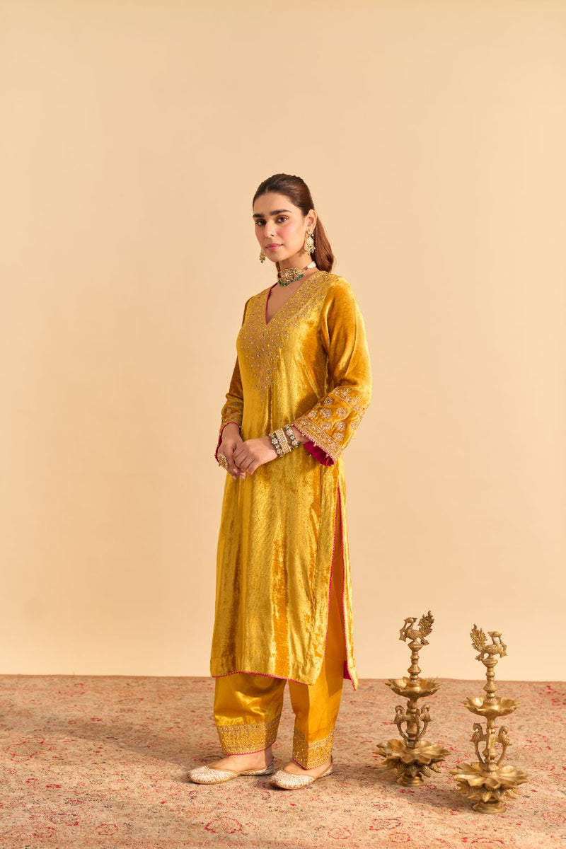 Aynaz - Mustard Kurta with Salwar and Dupatta by SHEETAL BATRA for women in Singapore