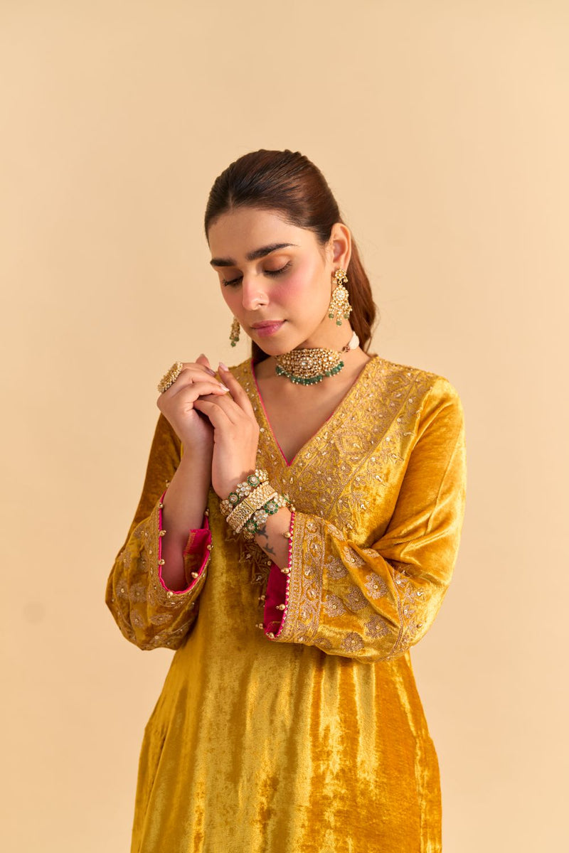 Aynaz - Mustard Kurta with Salwar and Dupatta by SHEETAL BATRA for women in Singapore