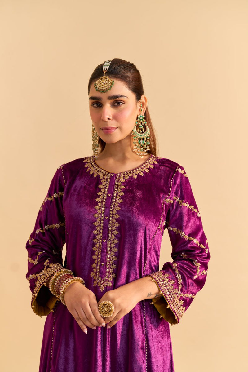 Azmiya - Deep Purple Chauga with Salwar and Dupatta by SHEETAL BATRA for women in Singapore