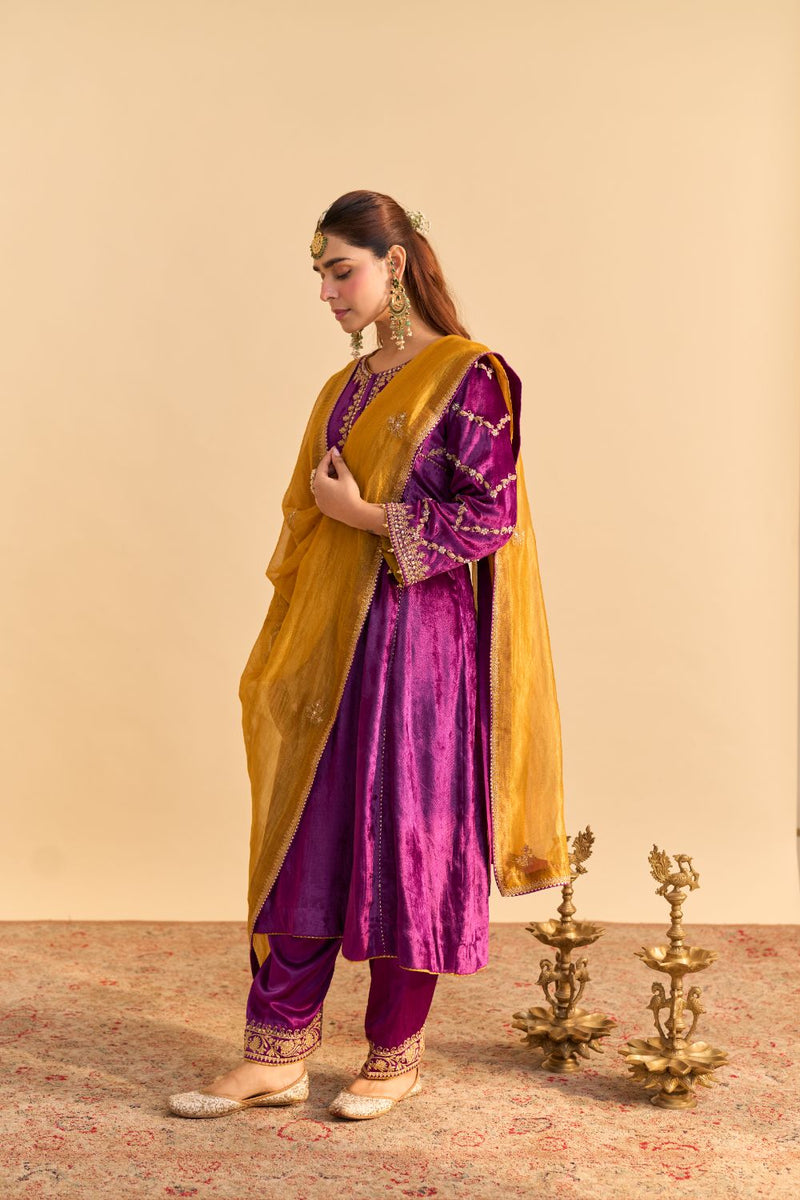 Azmiya - Deep Purple Chauga with Salwar and Dupatta by SHEETAL BATRA for women in Singapore
