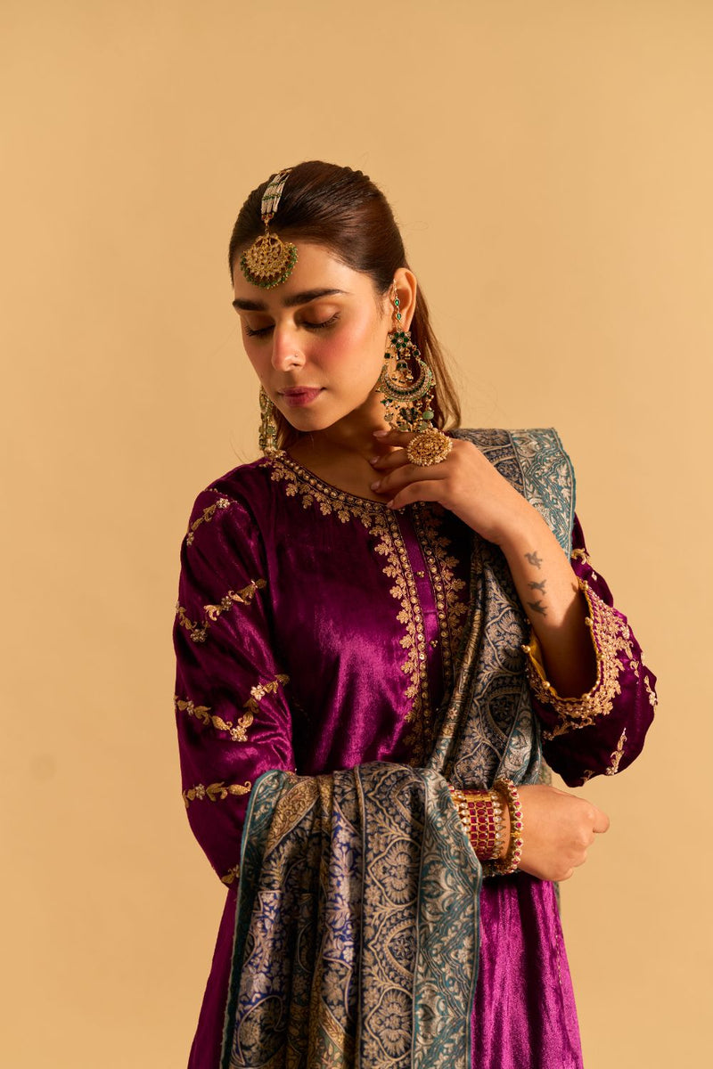 Azmiya - Deep Purple Chauga with Salwar and Dupatta by SHEETAL BATRA for women in Singapore