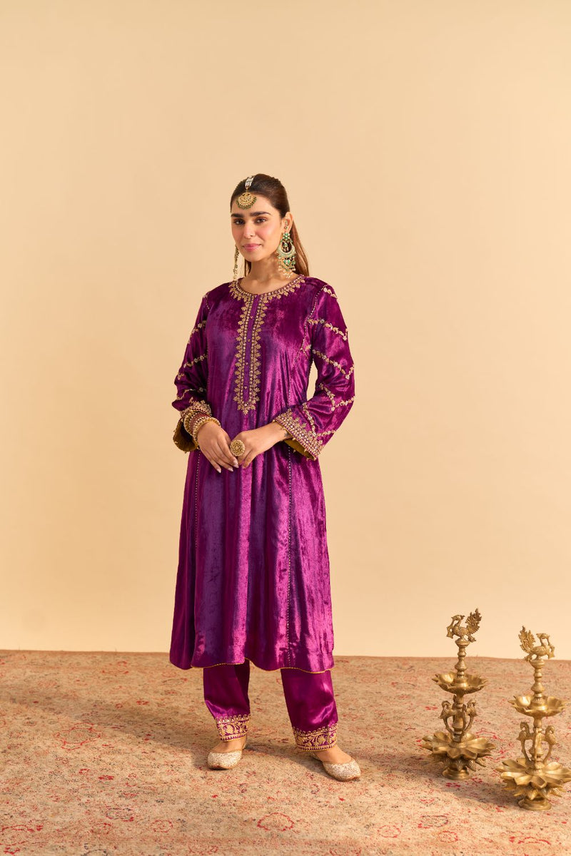 Azmiya - Deep Purple Chauga with Salwar and Dupatta by SHEETAL BATRA for women in Singapore