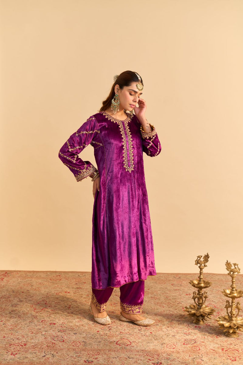 Azmiya - Deep Purple Chauga with Salwar and Dupatta by SHEETAL BATRA for women in Singapore