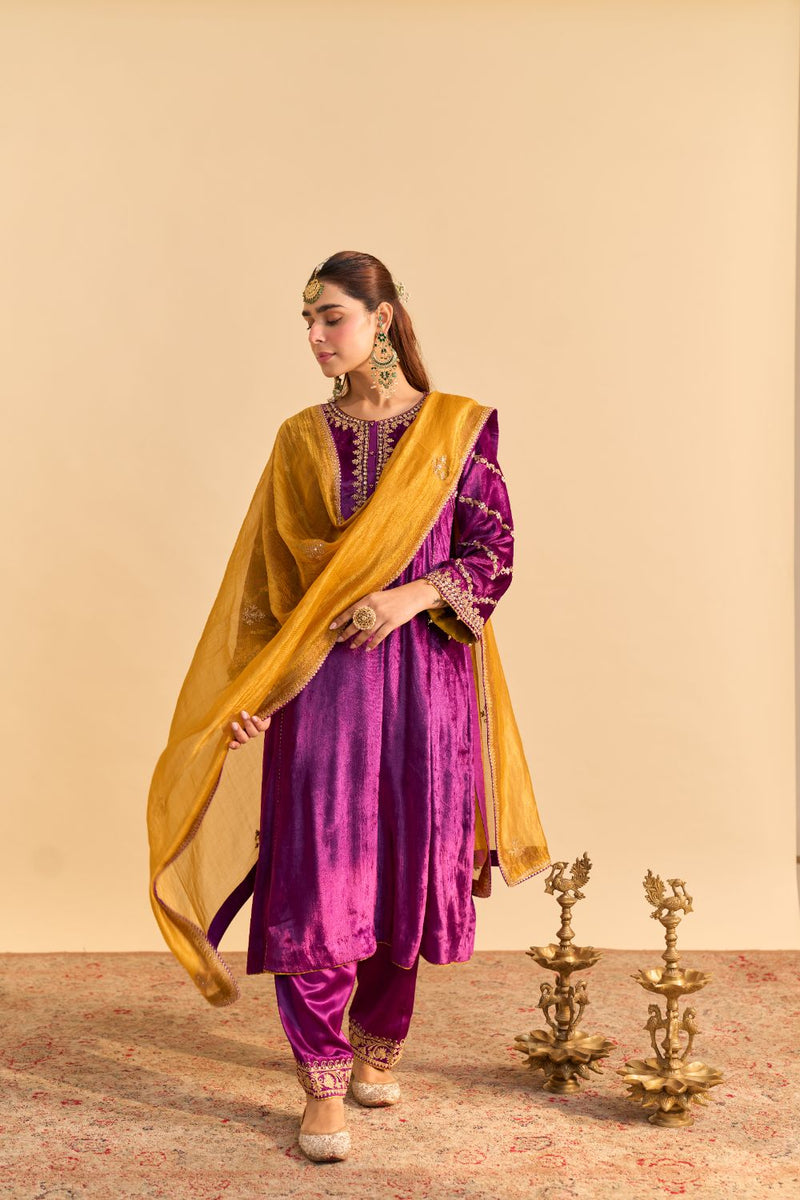 Azmiya - Deep Purple Chauga with Salwar and Dupatta by SHEETAL BATRA for women in Singapore