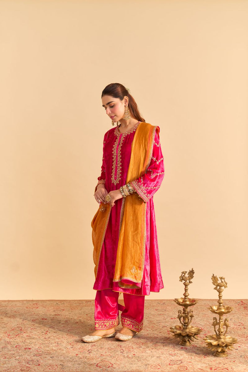 Azmiya - Hotpink Chauga with Salwar and Dupatta by SHEETAL BATRA for women in Singapore