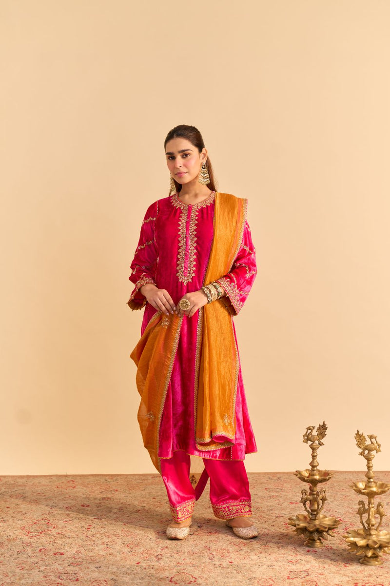 Azmiya - Hotpink Chauga with Salwar and Dupatta by SHEETAL BATRA for women in Singapore