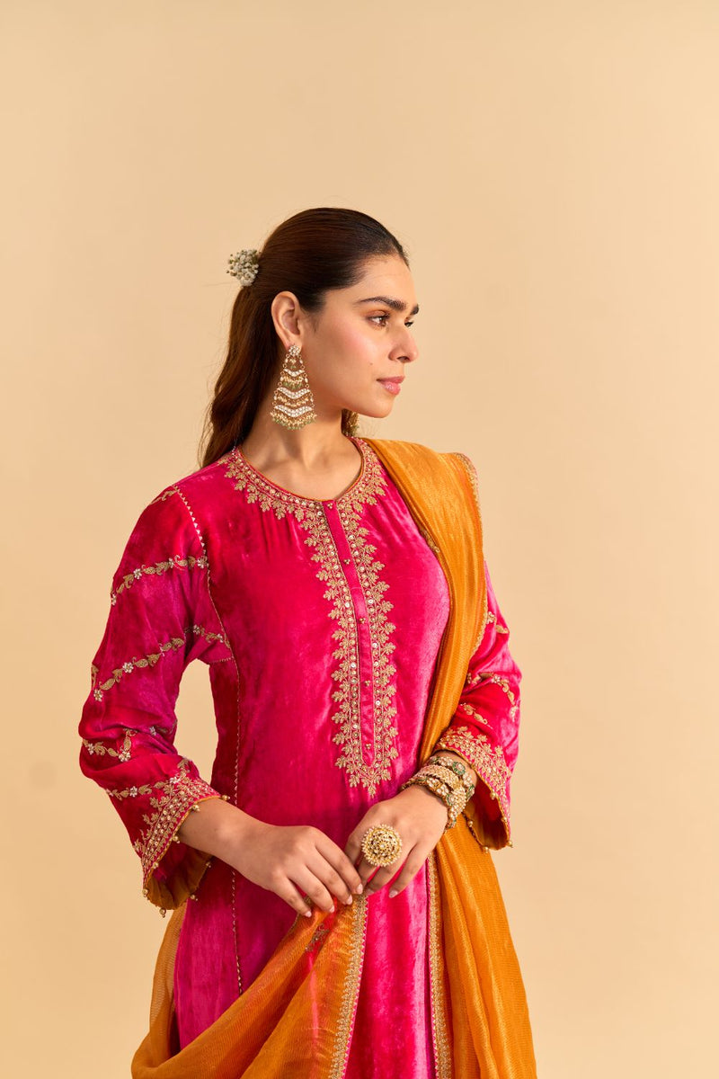 Azmiya - Hotpink Chauga with Salwar and Dupatta by SHEETAL BATRA for women in Singapore