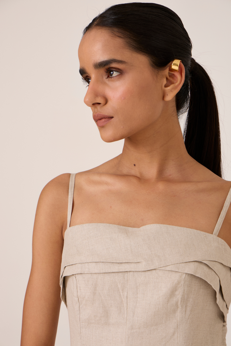 Azzah Beige Strappy Midi Dress linen by The Summer House for women in Singapore