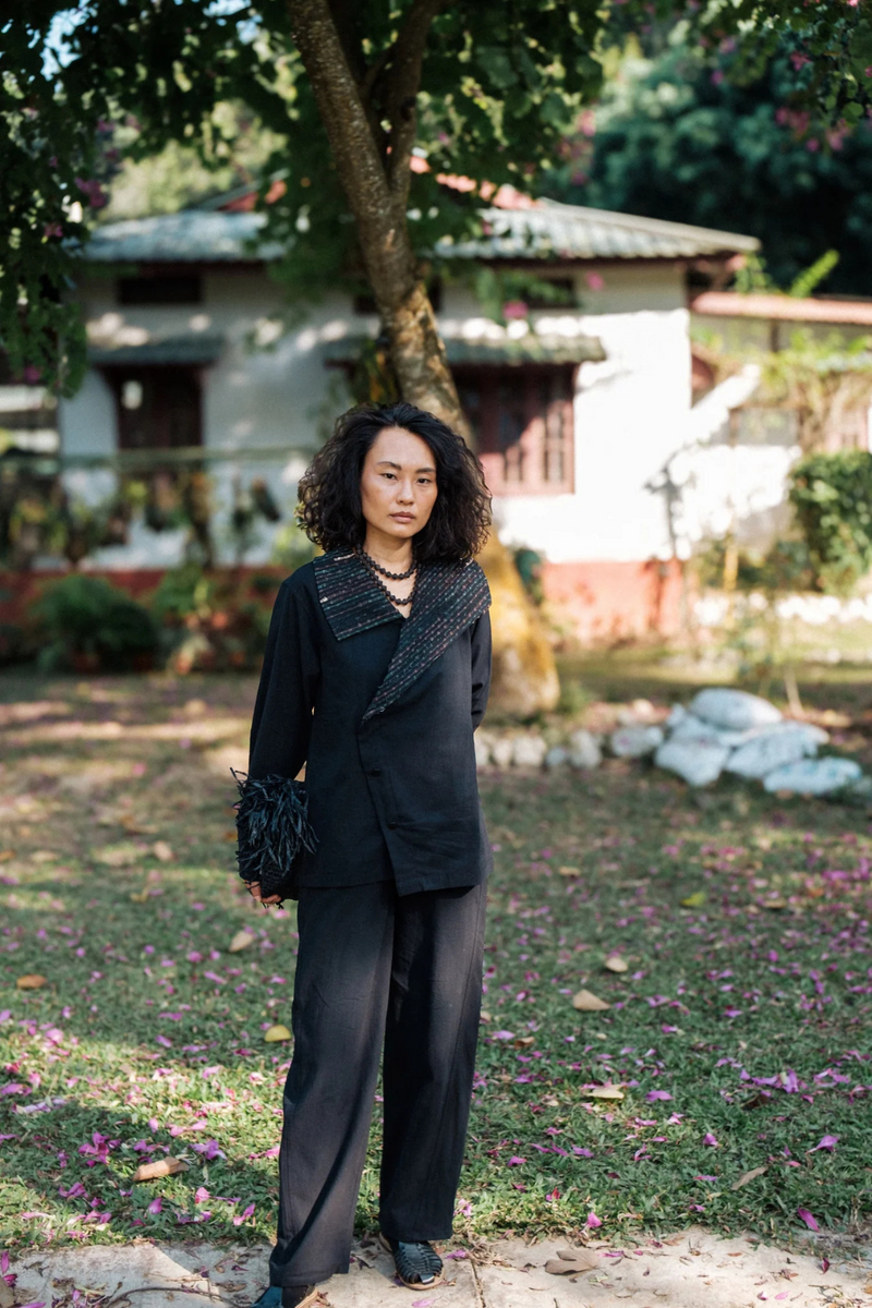 Upcycled Handwoven Barel Pants - Black cotton by The Terra Tribe in black color for women in Singapore