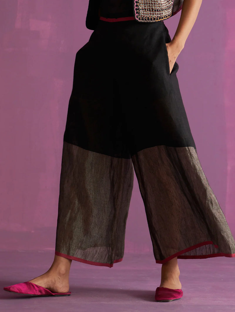 Mato Hand-Embroidered Kurta Set - Black linen by Manan in black color for women in Singapore
