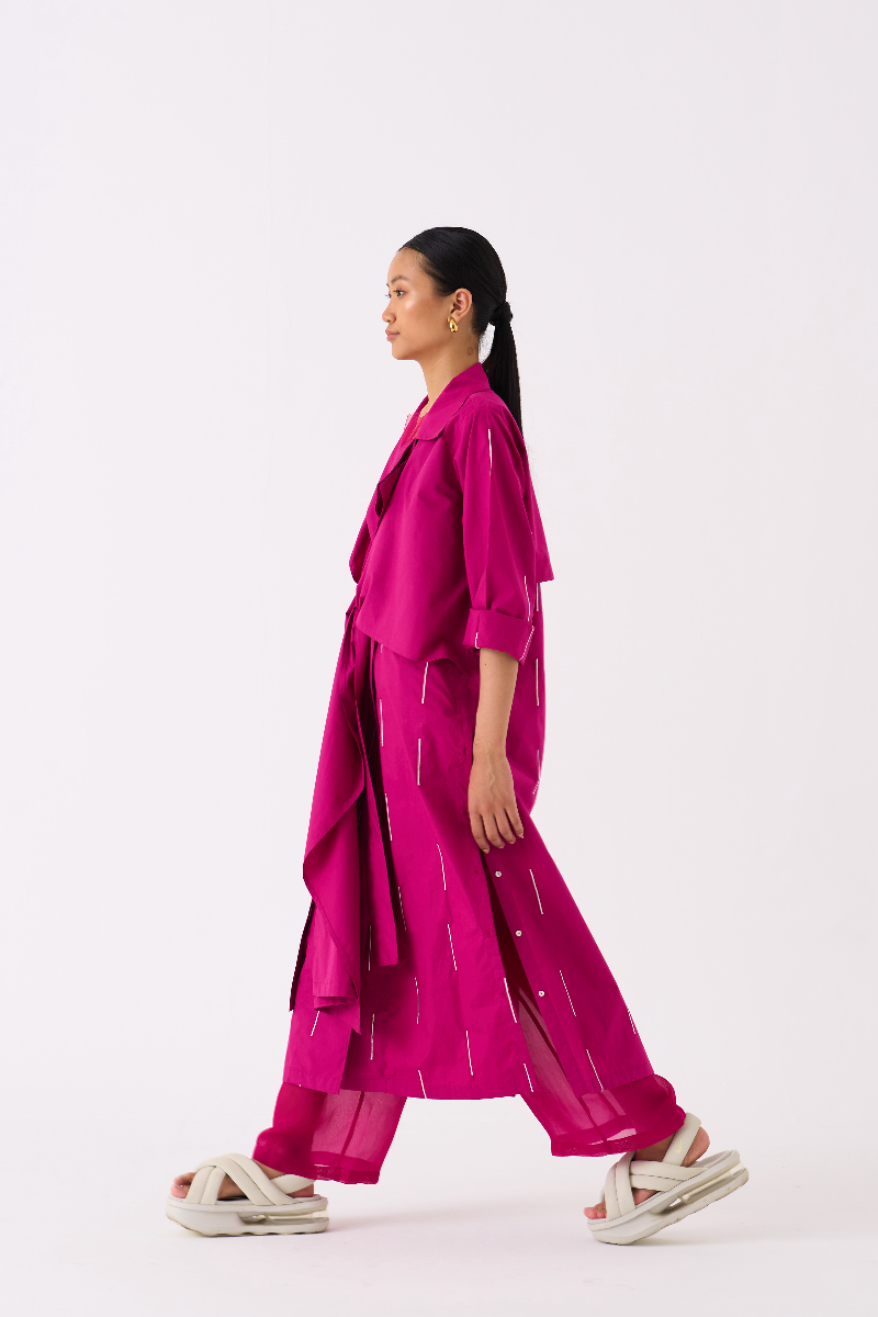 EMB. TIE JACKET-FUSCHIA poplin by THREE for women in Singapore