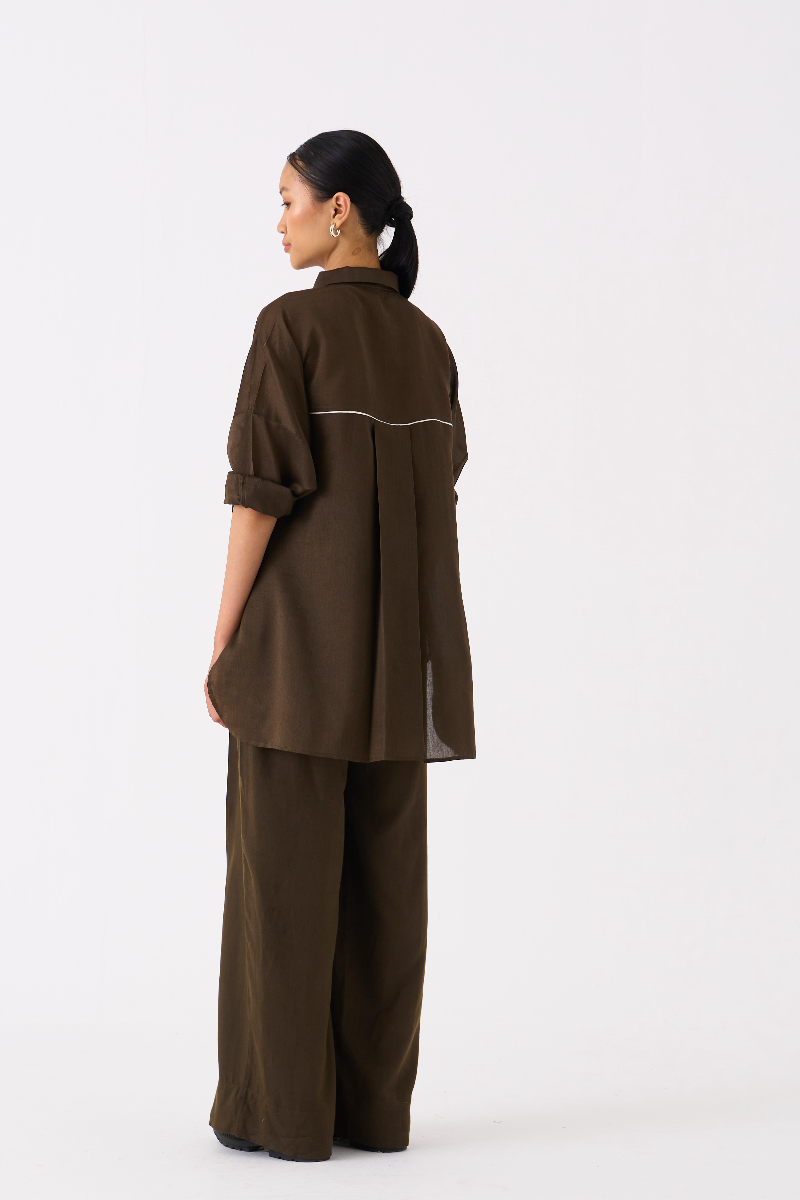 PATCH POCKET SHIRT CO-ORD
(SET OF 2)-DARK OLIVE poplin by THREE in olive color for women in Singapore
