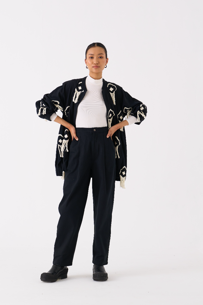 FRINGE BOMBER JACKET CO-ORD 
(SET OF 2)-BLACK by THREE in black color for women in Singapore