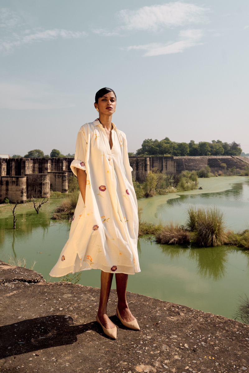 Dove shirt dress cotton by Khara Kapas in white for women in Singapore