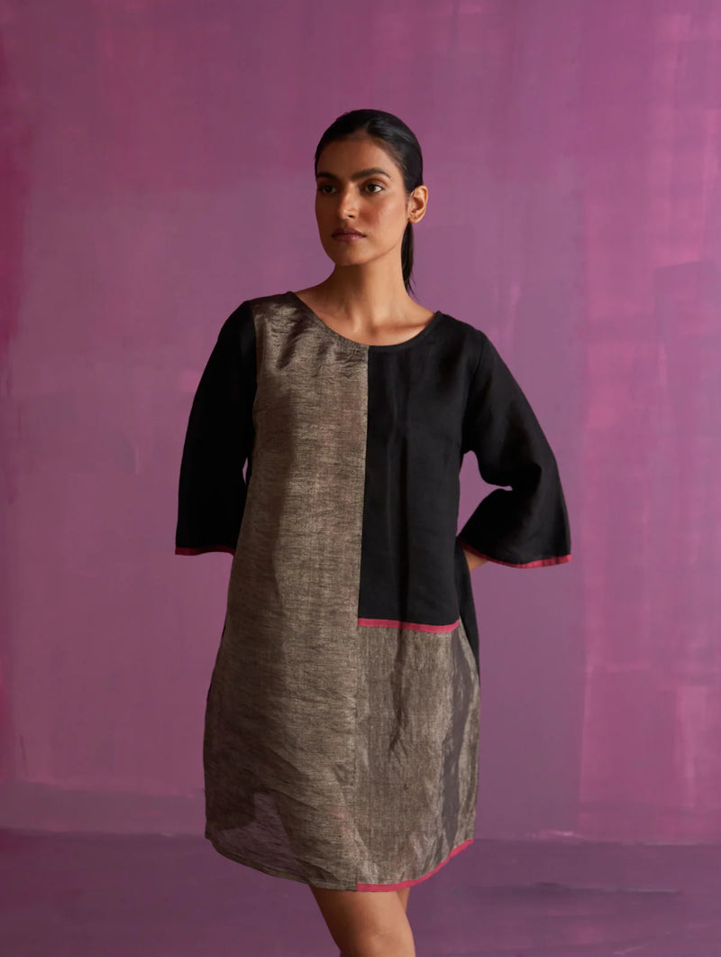 Ahana Metallic Linen Dress linen by Manan in black color for women in Singapore