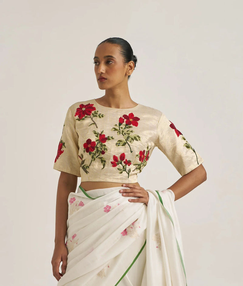 Bagaan Blouse-Gold silk zari by Suparna Som in gold for women in Singapore